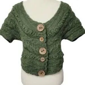 Anthropologie Sleeping on Snow Green Cable Knit Button-Up Sweater Small